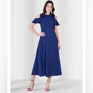 24Seven Elegant Blue Cold Shoulder Dress